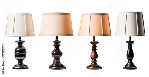 artículos de decoración y mobiliario para el hogar.
Conjunto de diferentes lámpara de mesa vintage de diseño aislado sobre fondo transparente.v