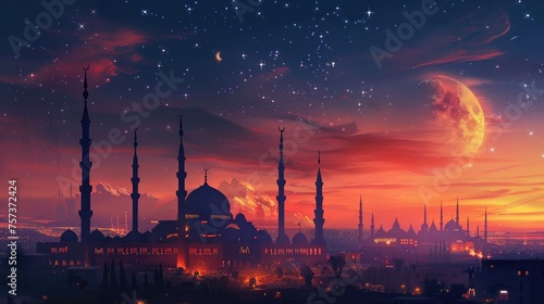 Moonlit Cityscape Digital Illustration