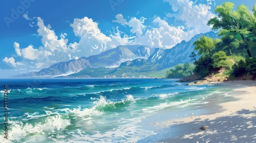 Illustration Featuring Calm Sea Shore Wallpaper
