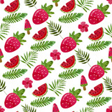 Vector seamless pattern with strawberry. Tropical print with watermelon for background