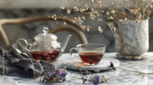 Tea  Flowers  and Botanical Background