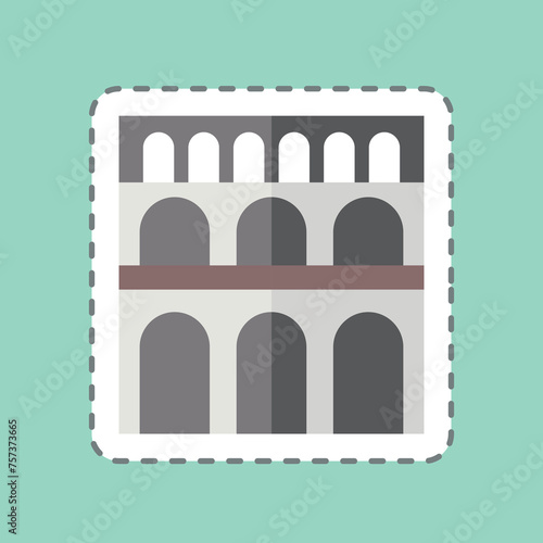 Sticker line cut Pont Du Gard. related to France symbol. simple design editable. simple illustration