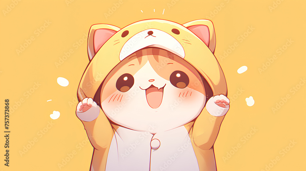 Fototapeta premium cute cat wearing anime onesie dog costume