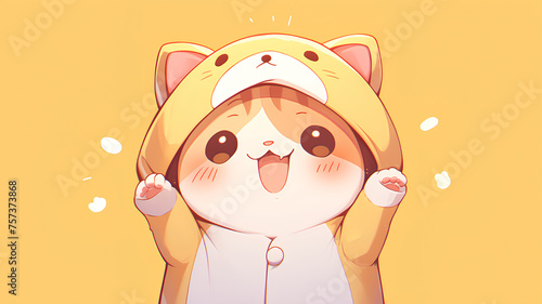 cute cat wearing anime onesie dog costume photo
