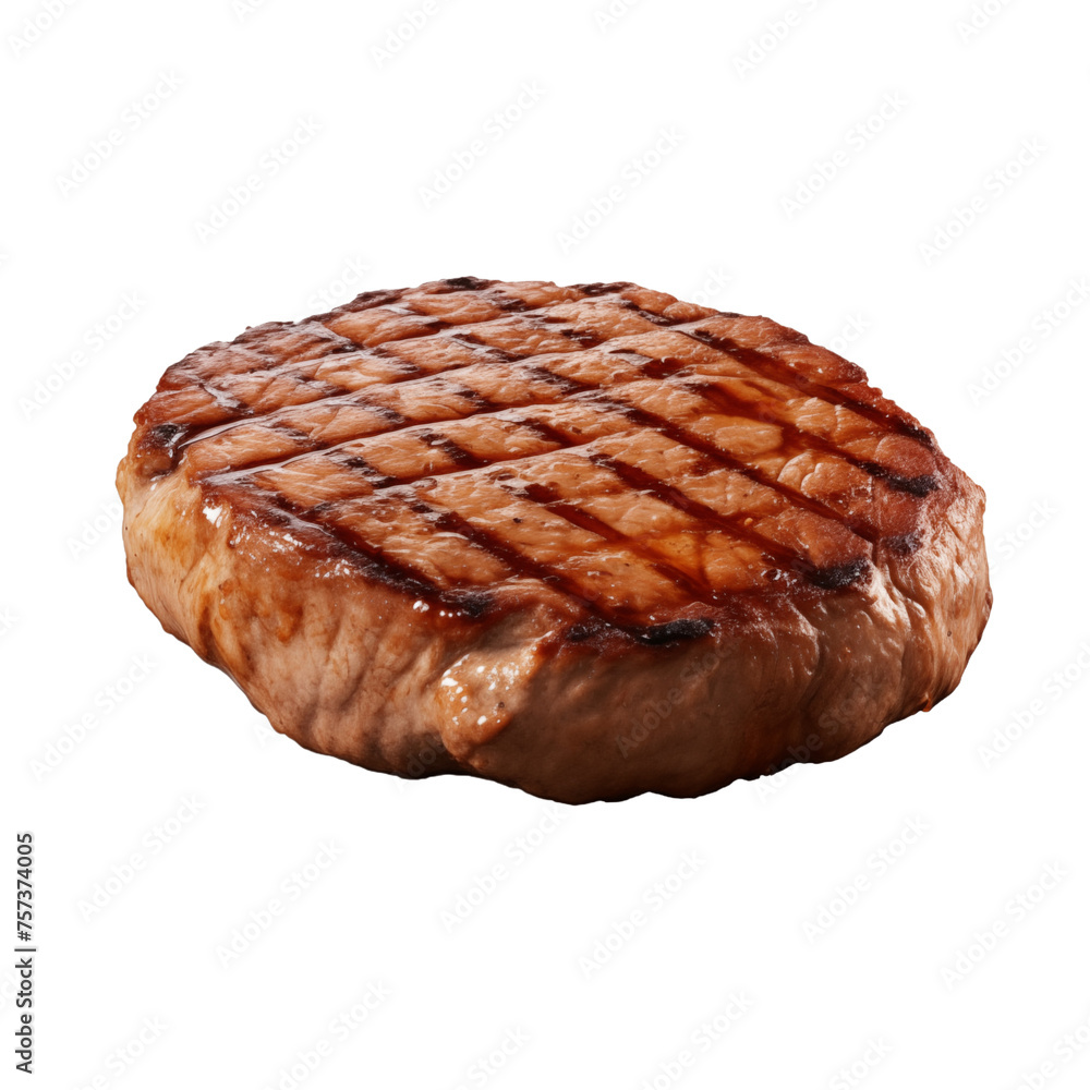 Close-up of a perfectly grilled steak isolated on a transparent background