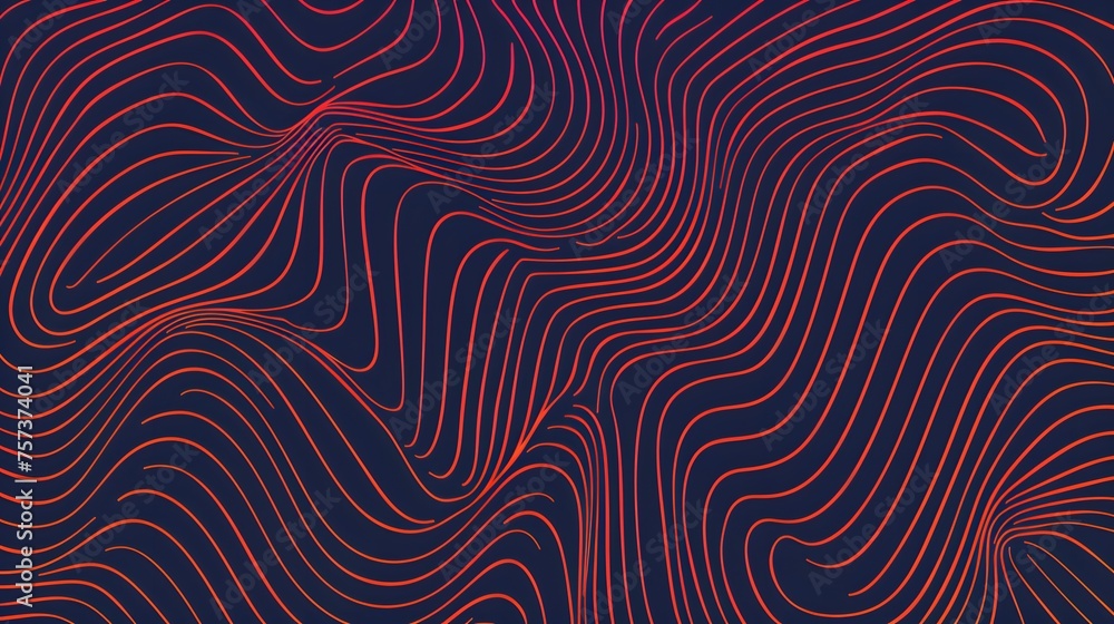 contour topographic wave lines background, red abstract pattern texture on dark backdrop
