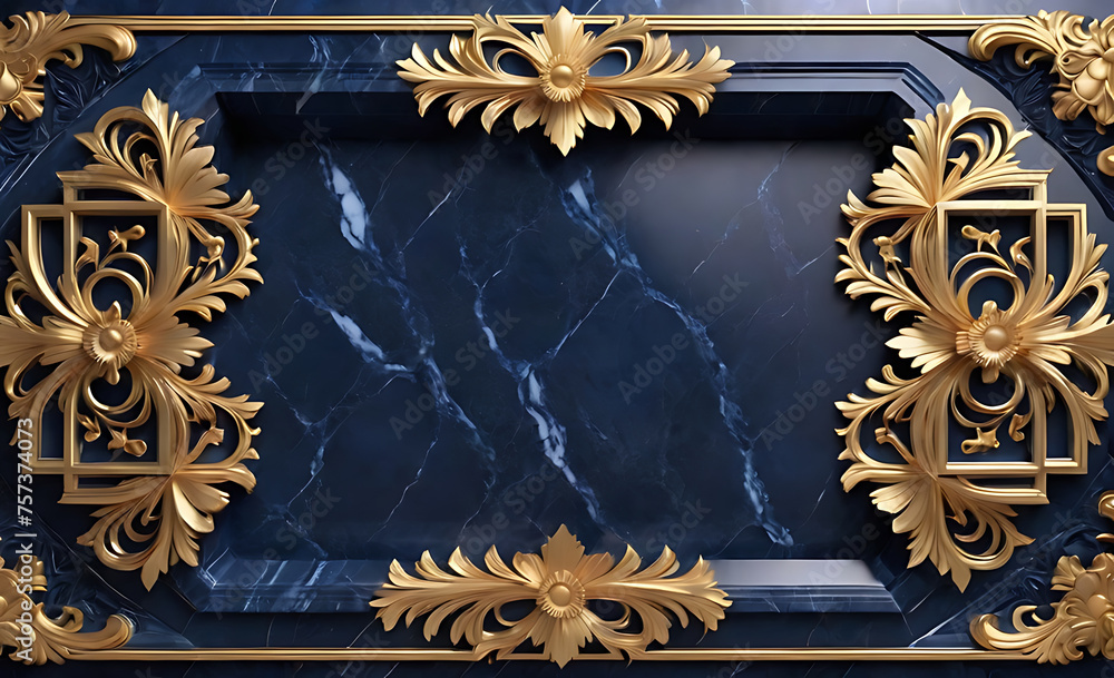 background, model of ceiling and wall decoration with 3d wallpaper. decorative frame on a luxurious background of gold and blue marble and mandala background, model of ceiling and wall decoration with 3d wallpaper. decorative frame on a luxurious background of gold and blue marble and mandala