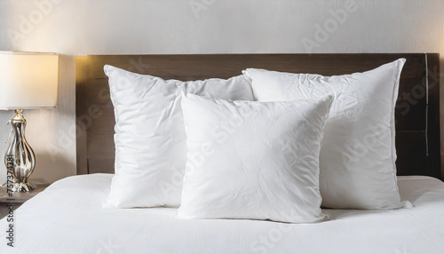 White pillow on bed in bedroom closeup