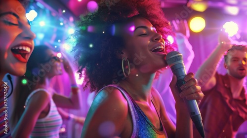 Vibrant Karaoke Night Captured in a Bustling Party Scene