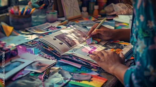 Creative Artist Lost in Her Vibrant Scrapbook Fantasy