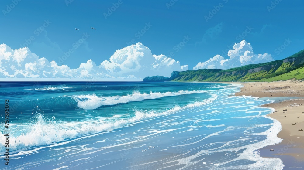 Illustration Showcasing Blissful Sea Shore Wallpaper