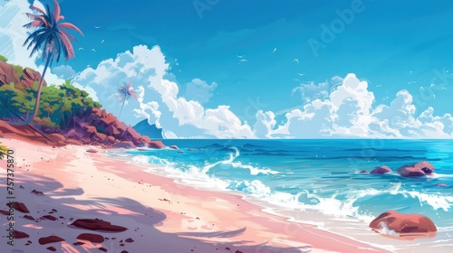 Illustration Displaying Tranquil Sea Shore Wallpaper