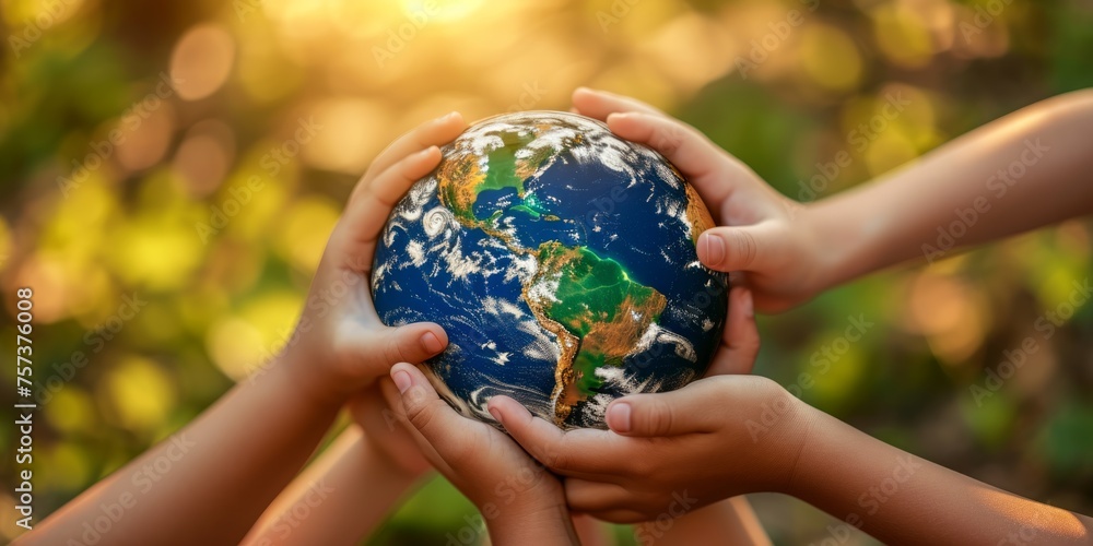 Several individuals holding the planet Earth in their hands, emphasizing global unity and responsibility. Several individuals holding the planet Earth in their hands, emphasizing global unity and responsibility.