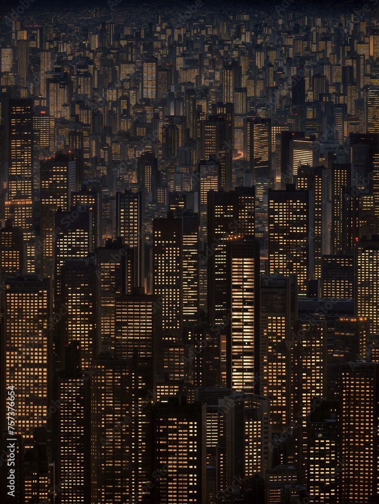Obraz premium Bright skyscrapers illuminate the modern city skyline at night