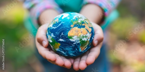 A person is holding a small globe in their hands  showing a gesture of care and responsibility towards the Earth.