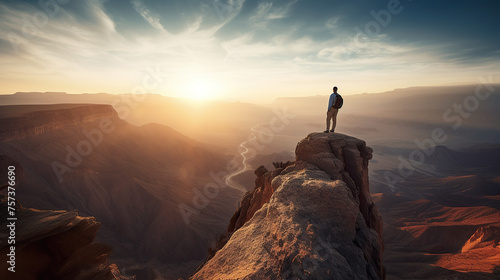 Man enjoy the desert view on his travel vacation