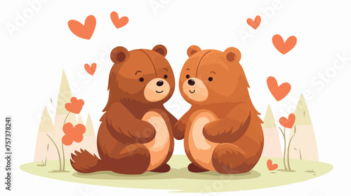 two little bears in love flat vector