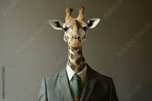 Business suit giraffe head. Success face. Generate Ai