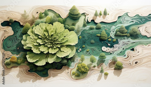 Pencil color drawing or painting of vegetation,botany with ecology art style.floral wallpaper background.nature complex design