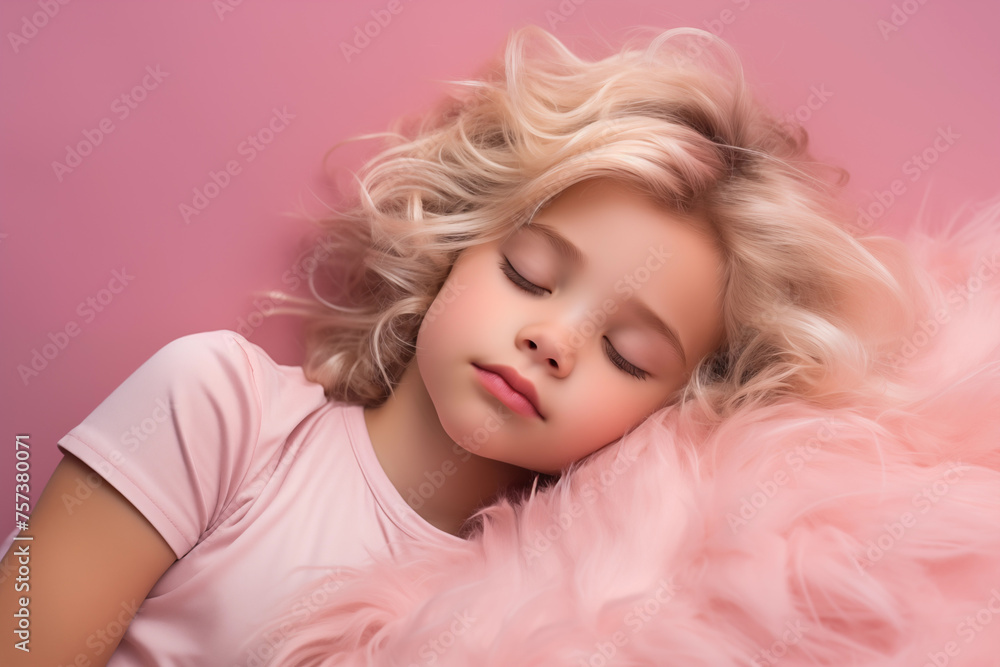 Studio portrait of cute tired sleeping child on white and colour background Studio portrait of cute tired sleeping child on white and colour background