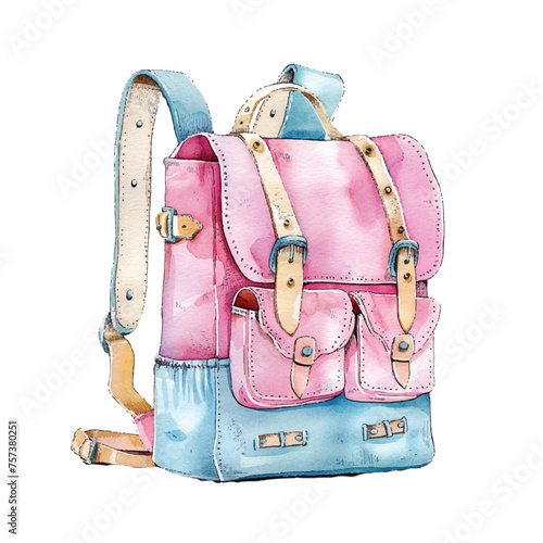 cute school backpack vector illustration in watercolour style