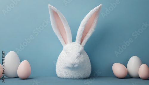 White rabbit ear on pastel blue background. Easter day. 3d rendering © netsay