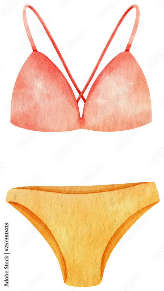 two piece bikini swimsuits watercolor style for Summer Decorative Element