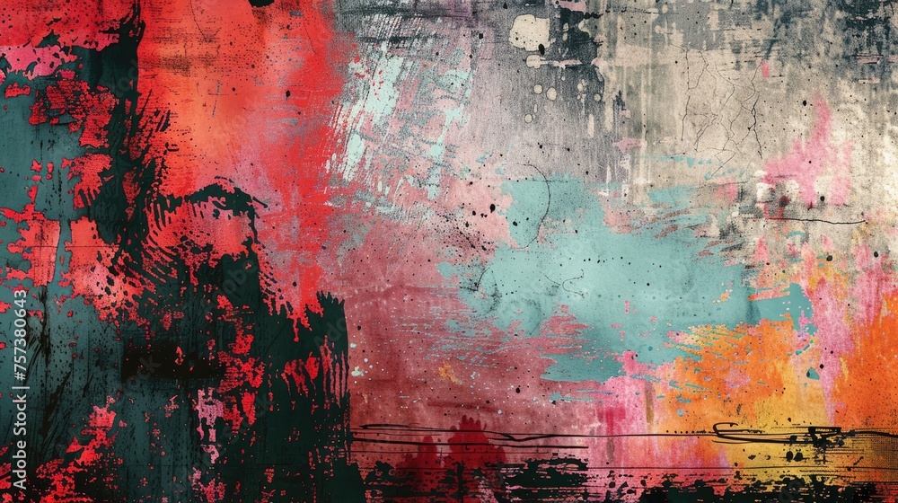 A grunge-inspired background with distressed textures and bold graffiti art