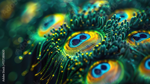 Dream-like  hallucinatory vision of 3D peacock feathers