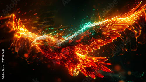 Magical eagle in flight, symbol of power and freedom photo