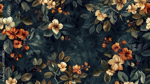 A vintage floral pattern with a modern twist on a dark moody background photo