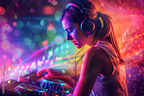 Beautiful DJ girl on the party