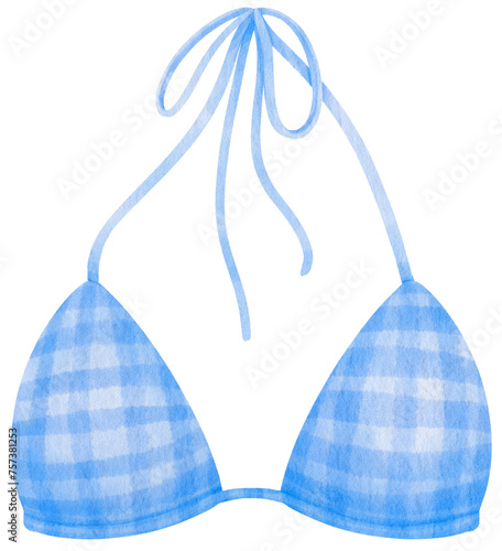 Blue bikini swimsuits watercolor style for summer decorative element photo