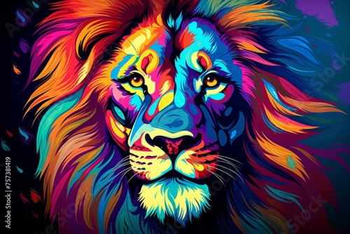 Colorful portrait of a lion  creative illustration in bright colors  pop art style