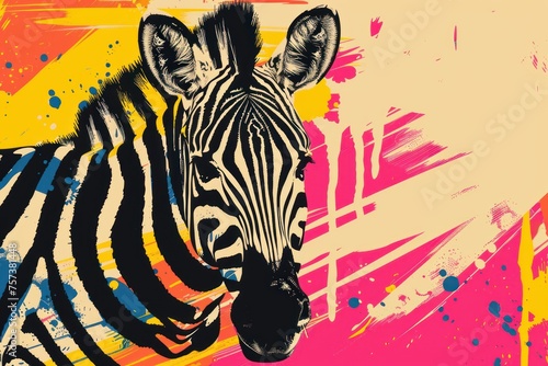 Colorful portrait of a zebra  creative illustration in bright colors  pop art style. 