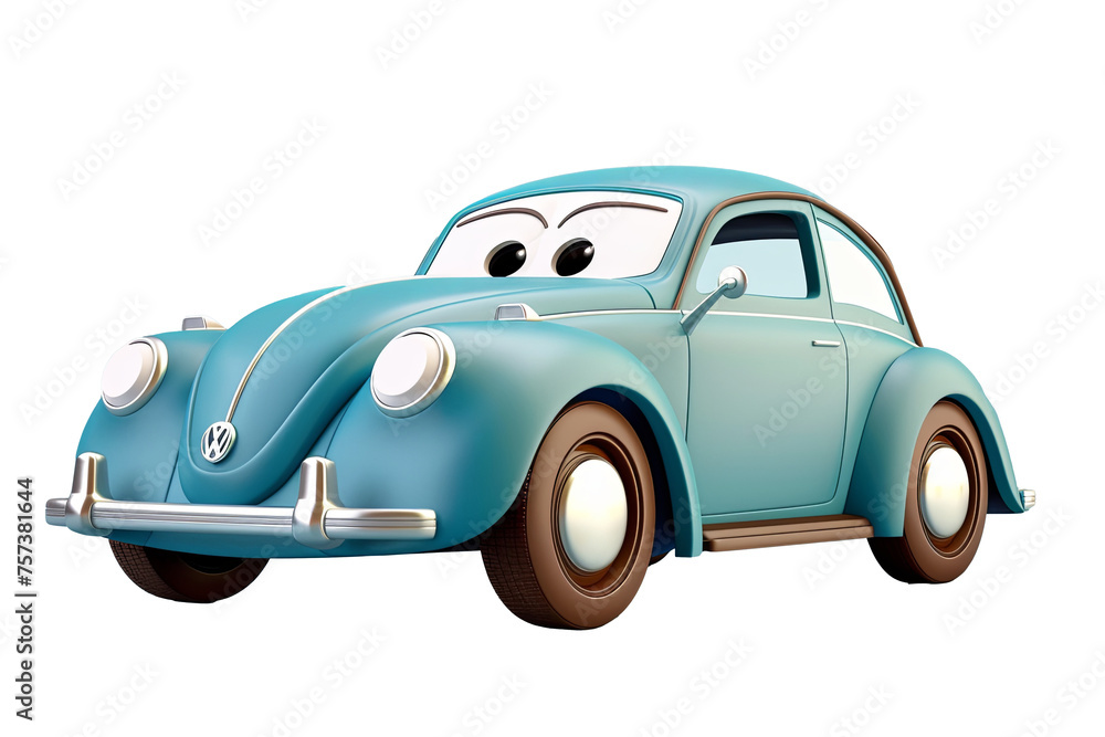 3D cartoon Character Cyan car 