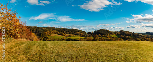 High resolution stitched autumn or indian summer panorama near Windberg, Straubing-Bogen, Bavarian forest, Bavaria, Germany photo