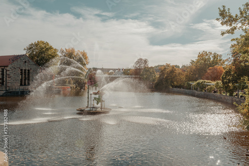 City fountain in Old European City Bietigheim-Bissingen In Germany. the City Park of Bietigheim-Bissingen, Baden-Wuerttemberg, Germany, Europe. Autumn Park and nature