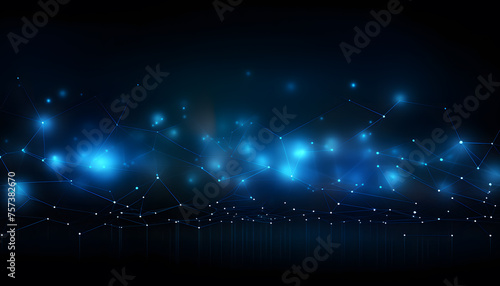 Abstract technology background with glowing lines and dots in blue color