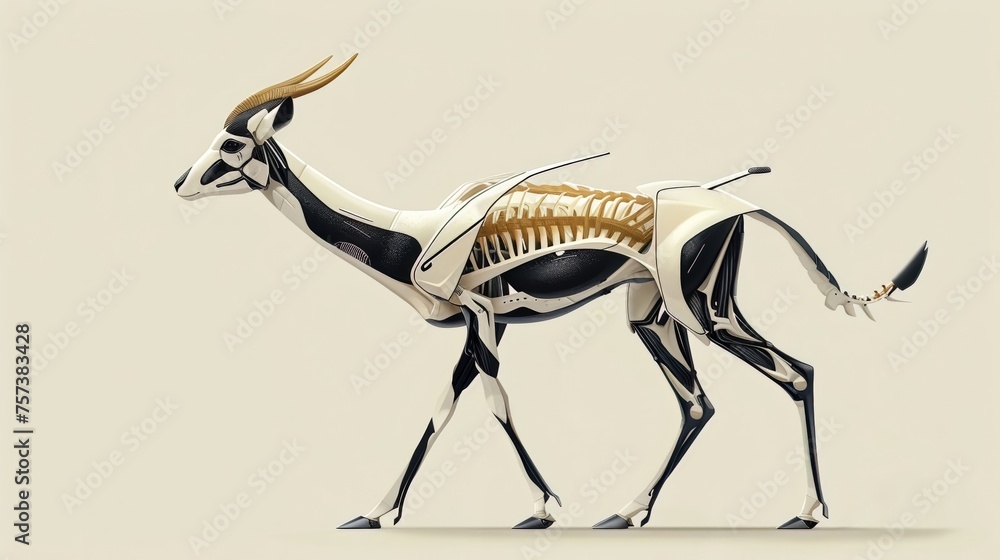 Fototapeta premium Design a hybrid creature that combines the grace of a gazelle with metal plating along its spine