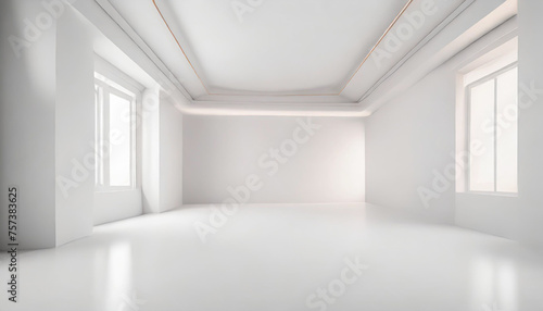 White studio room template on empty background with modern concept. Product display backdrops for design. 3D rendering,