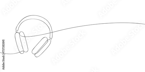 A single line drawing of a wireless headphones. Continuous line wireless earphones icon. One line icon. Vector illustration