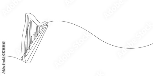 A single line drawing of a harp. Continuous line phone harp icon. One line icon. Vector illustration