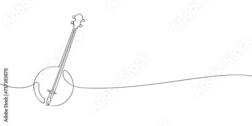 A single line drawing of a banjo. Continuous line phone banjo icon. One line icon. Vector illustration