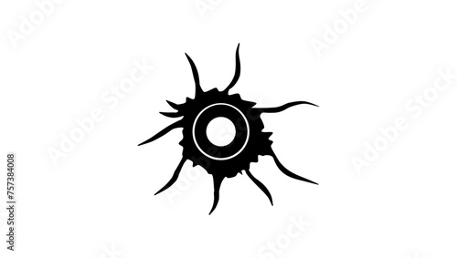 Bullet hole, black isolated silhouette