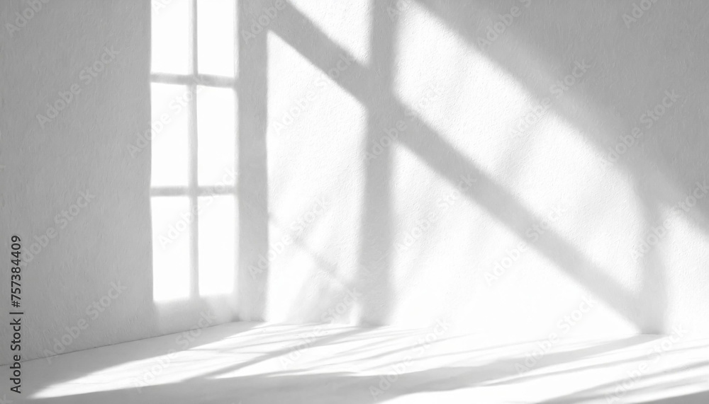 Realistic and minimalist blurred natural light windows, shadow overlay on wall paper texture, abstract background. Minimal abstract light white background for product presentation. Realistic and minimalist blurred natural light windows, shadow overlay on wall paper texture, abstract background. Minimal abstract light white background for product presentation.