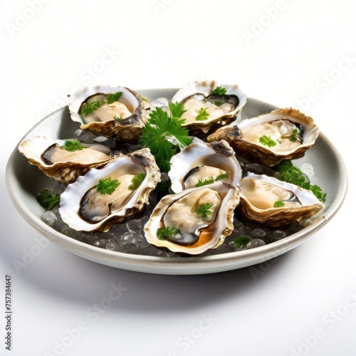 Oysters with sauce on a plate