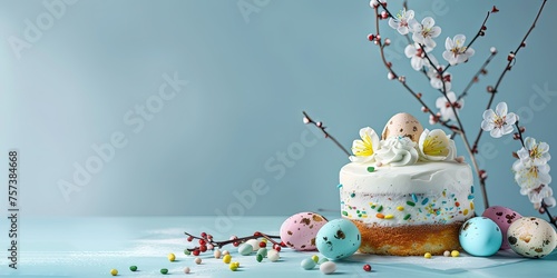 Easter pastries, cake, kulich, freshly made sweet pies, background, wallpaper, decoration, Easter eggs. © Oleksii