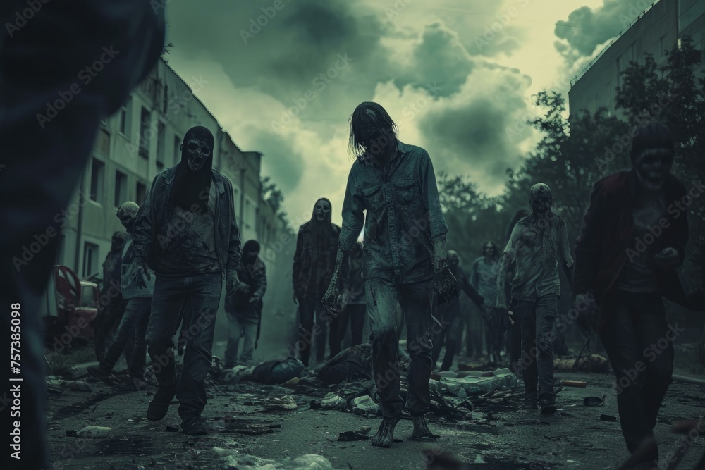 Apocalypse zombie scene. Night war. Generate Ai Apocalypse zombie scene. Night war. Generate Ai