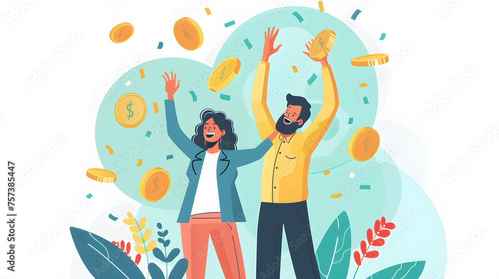 A financial planner celebrating with a client upon achieving their financial goals and milestones, Financial planning for financial freedom and investment growth